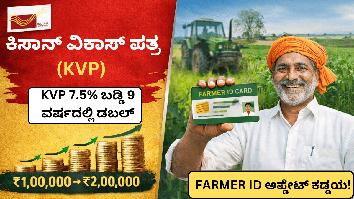 Kisan Vikas Patra Scheme : ಕಿಸಾನ್ ವಿಕಾಸ್ ಪತ್ರ (KVP) 7.5% ಬಡ್ಡಿದರದಲ್ಲಿ 9 ವರ್ಷದಲ್ಲಿ ಹಣ ಡಬಲ್ | Farmer ID ಹೊಸ ನಿಯಮಗಳು !
